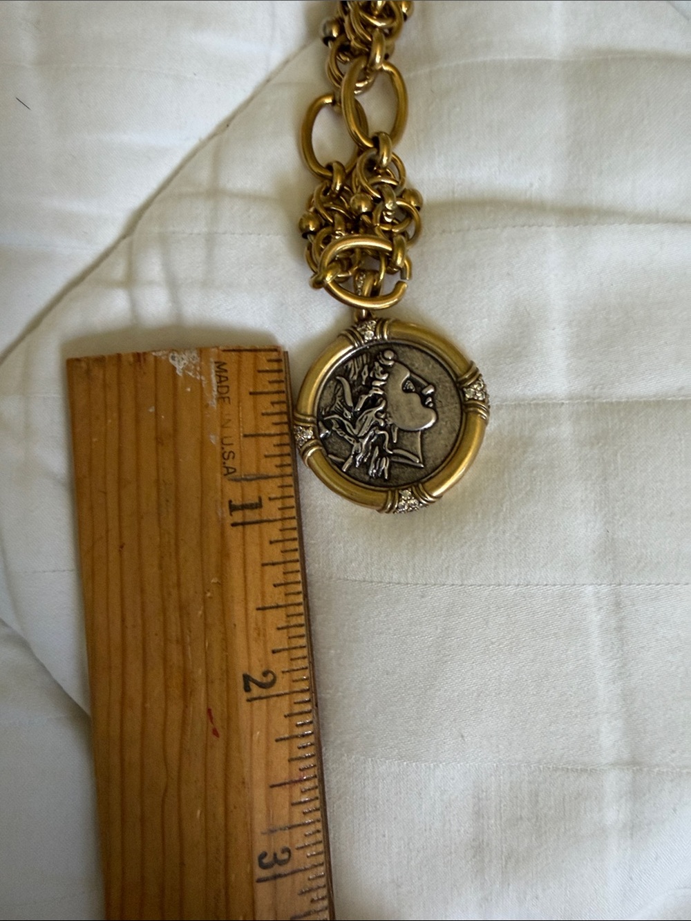 Gold Two-Tone Medallion Necklace with Coin Pendant - Picture 7 of 10